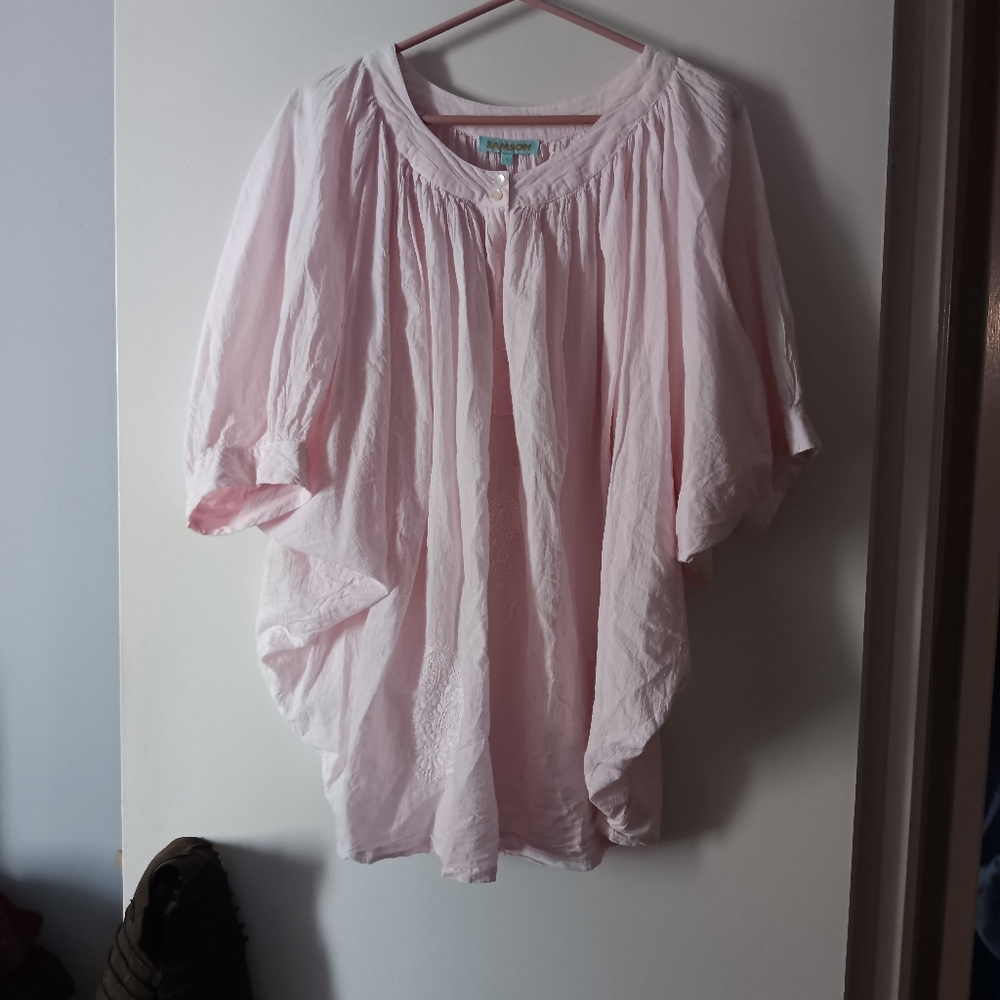 SAMSON Pink Cotton Embroidered Blouse L